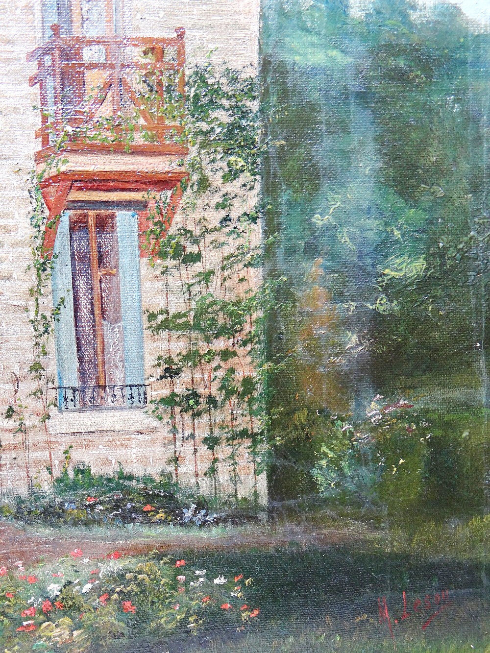 Large painting "Villa Camille" from the 1940s-60s, oil on canvas signed M. Lesoll.