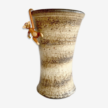 Vase en céramique du milieu du siècle marron vintage