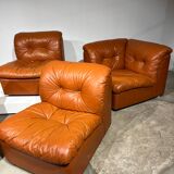 Salon modulable en cuir cognac