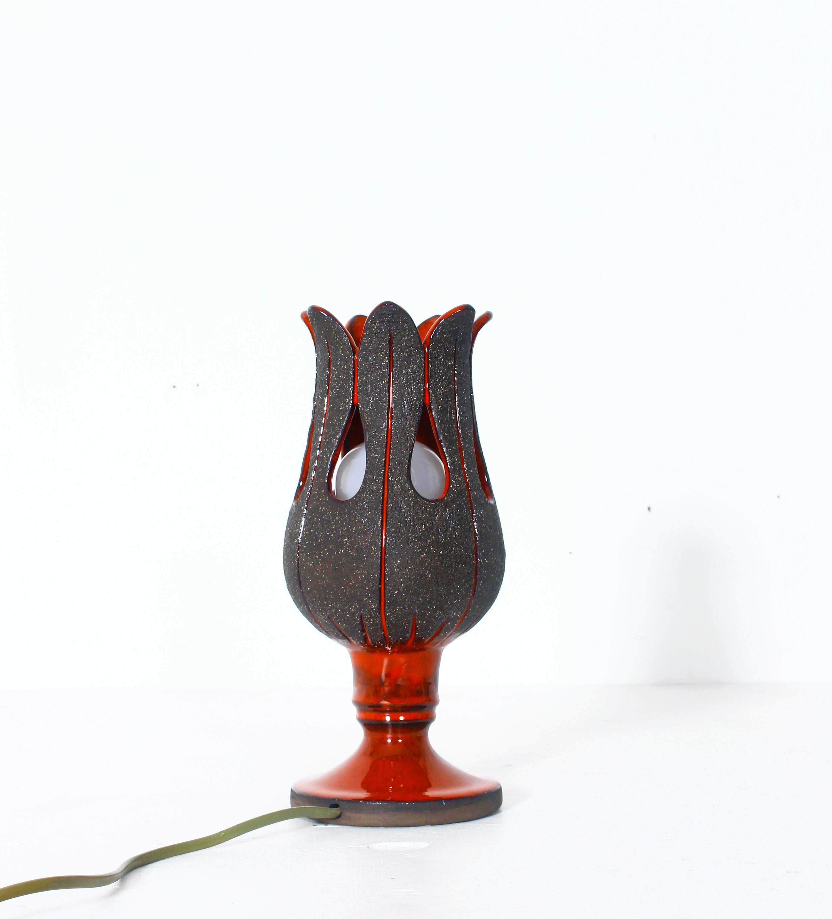 Handmade red ceramic table lamp, Sweden, 1970s