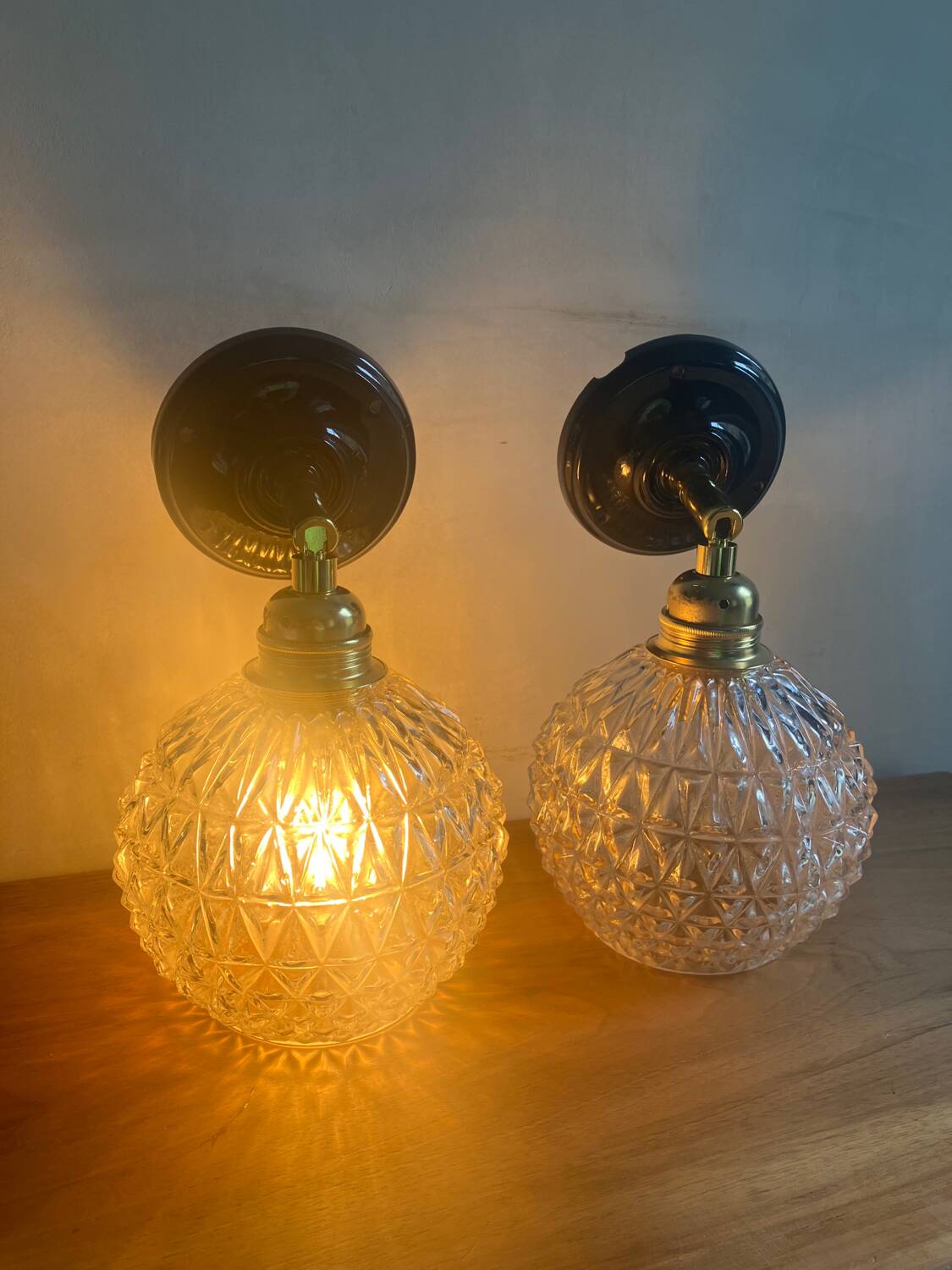 Pair of vintage glass globe wall lights