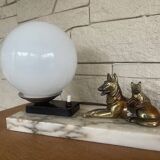 Ancienne lampe de table veilleuse globe opaline marbre
