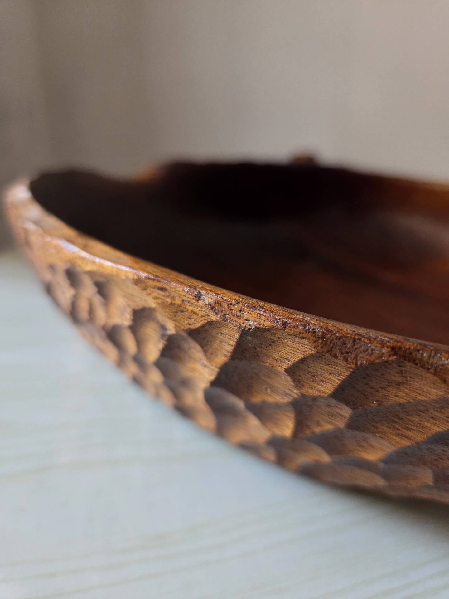 Large monoxyle carved wooden bowl