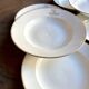 6 monogrammed Paris porcelain soup plates