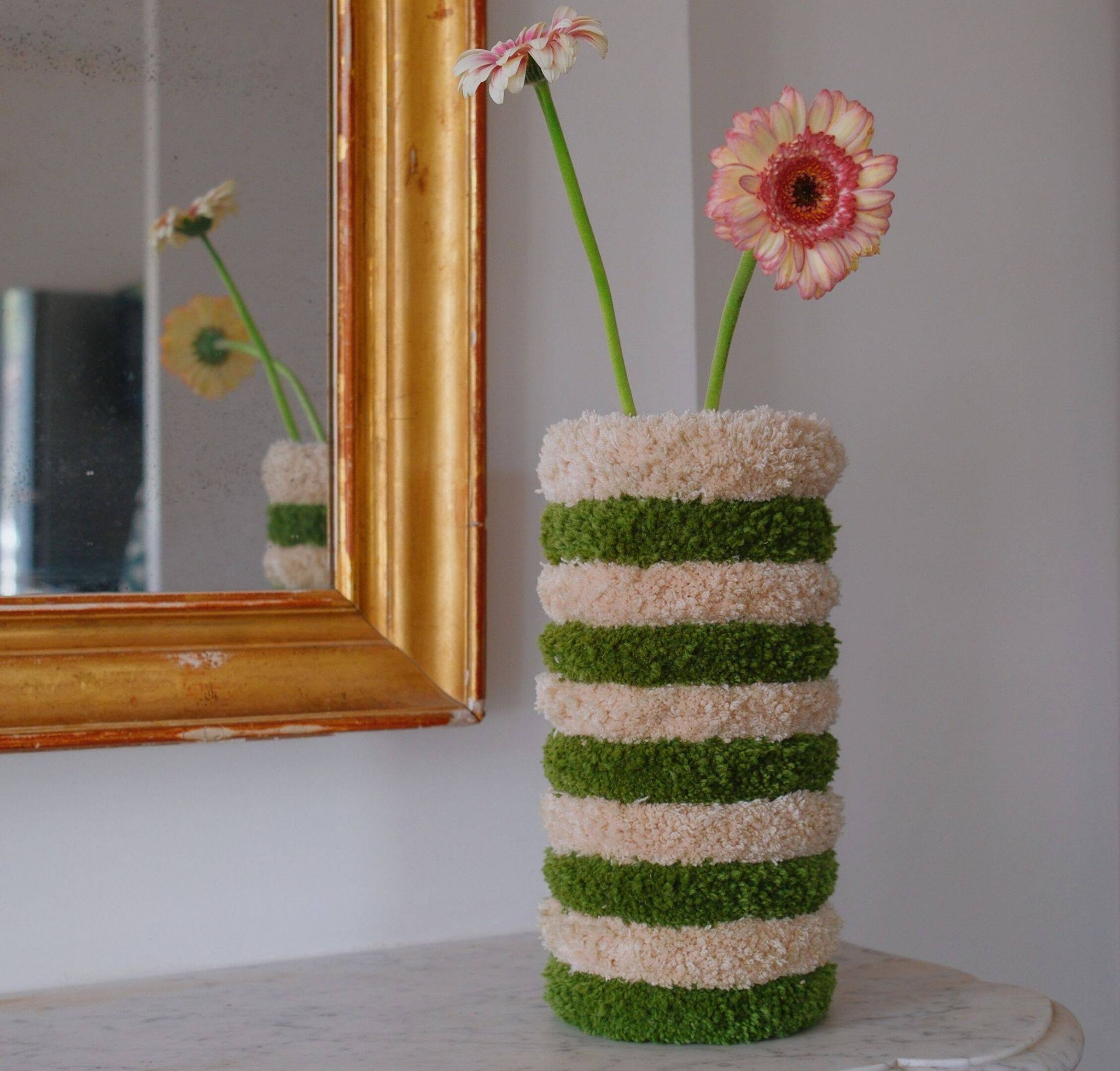 Large Green Striped Vase