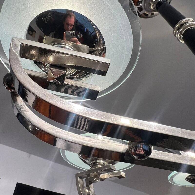 Chandelier Art Déco en laque noire et verre, 1930