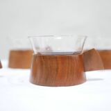 Series of 6 vintage Scandinavian cups in Schott & Gen Mainz teak and glass