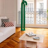 Square travertine table