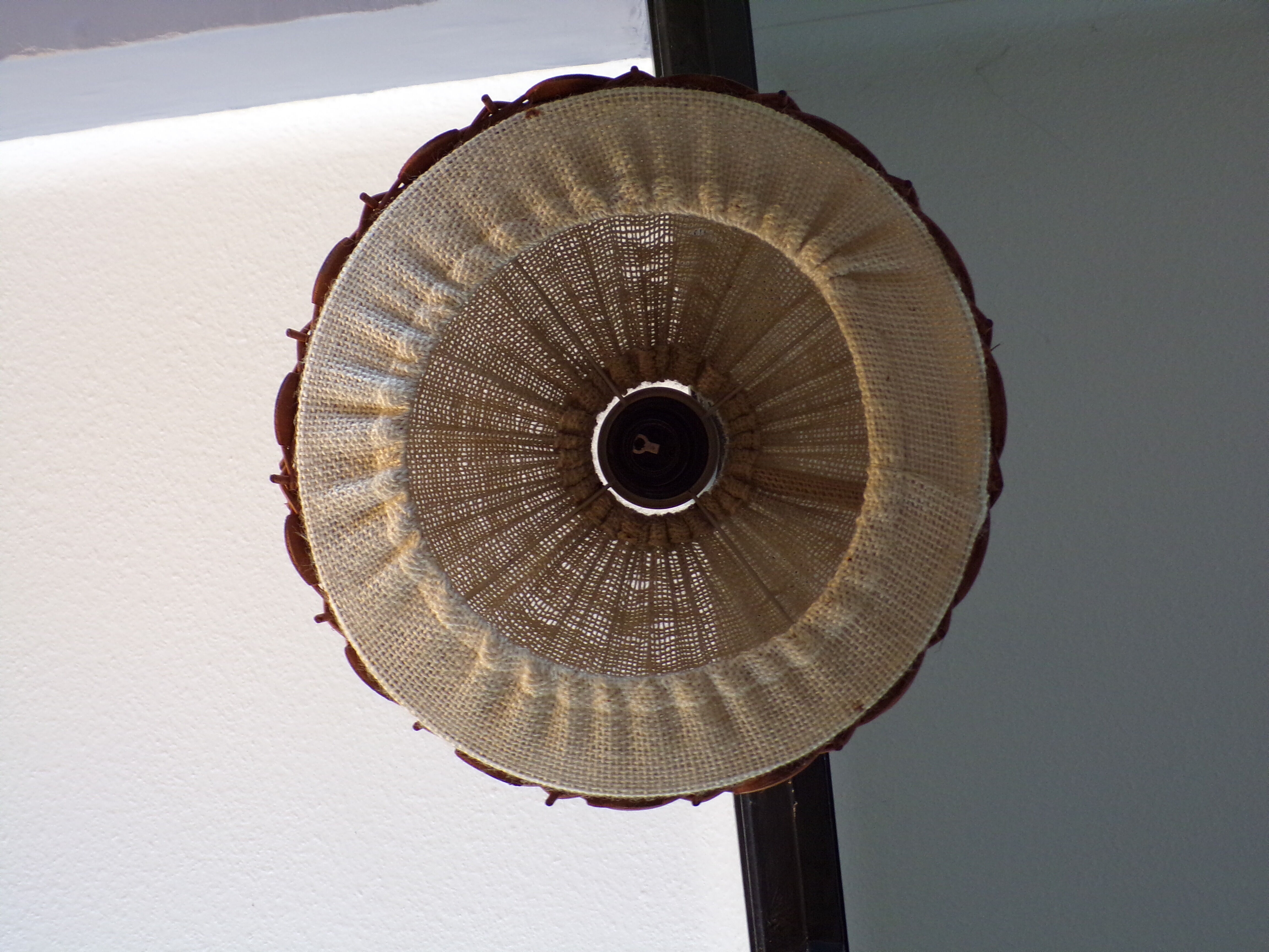 Vintage jute, rattan and wood pendant lamp
