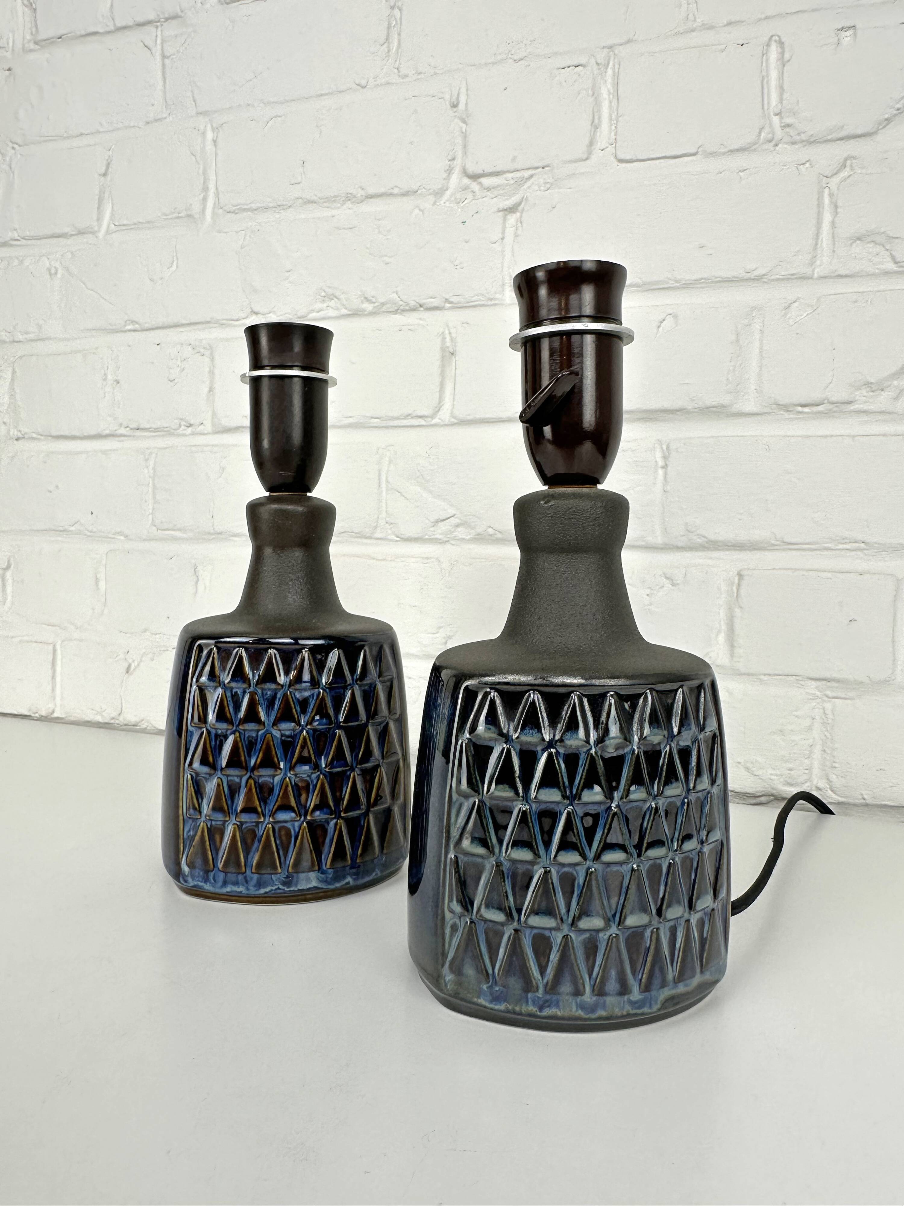 Paire de petites lampes en grès bleu Søholm par Einar Johansen Danemark