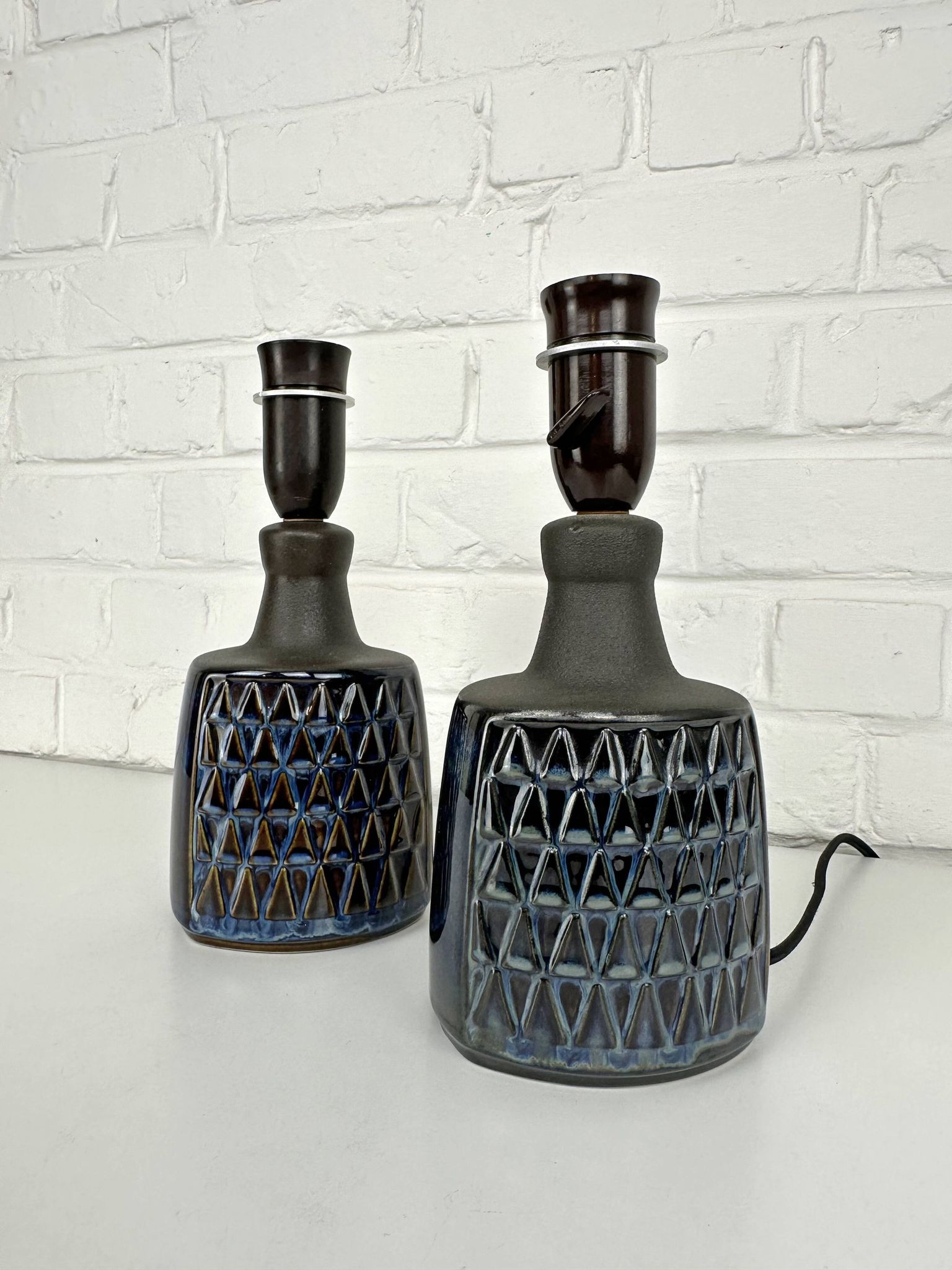 Paire de petites lampes en grès bleu Søholm par Einar Johansen Danemark