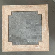 Marble mosaic coffee table '80, salmon and green with brass