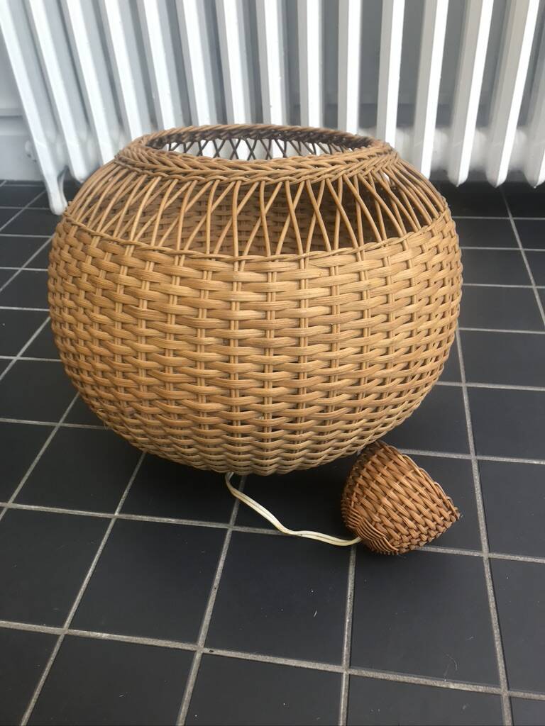 Rattan chandelier suspension old vintage craftsmanship 1960