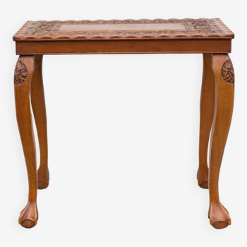 Table guéridon bois sculpté fait à la main, table basse moulurée vintage, table pieds griffe