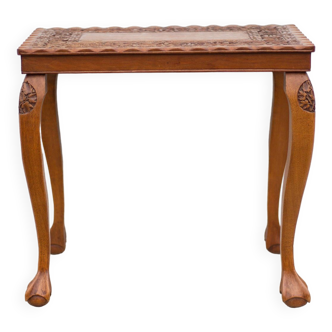 Table guéridon bois sculpté fait à la main, table basse moulurée vintage, table pieds griffe