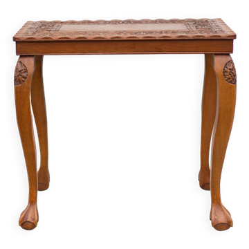 Handmade carved wooden pedestal table, vintage molded coffee table, claw foot table