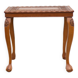 Handmade carved wooden pedestal table, vintage molded coffee table, claw foot table