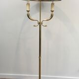 Floor lamp of parquet in neoclassical style in brass with dolphin heads