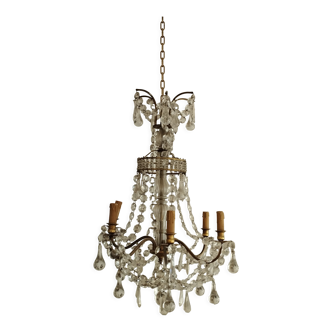 Chandelier with rock crystal pendants 6 lights in bronze Louis 16