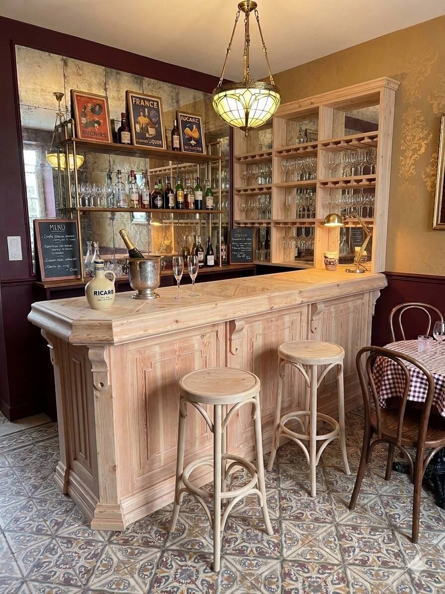 Bistro counter with a Hungarian point design.