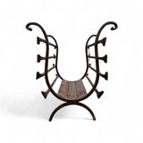 Vintage black wrought iron fireplace log holder / 1960s