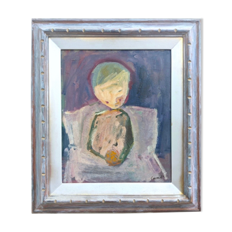 1943 vintage "portrait in purple" abstract figurative swedish oil painting, framed