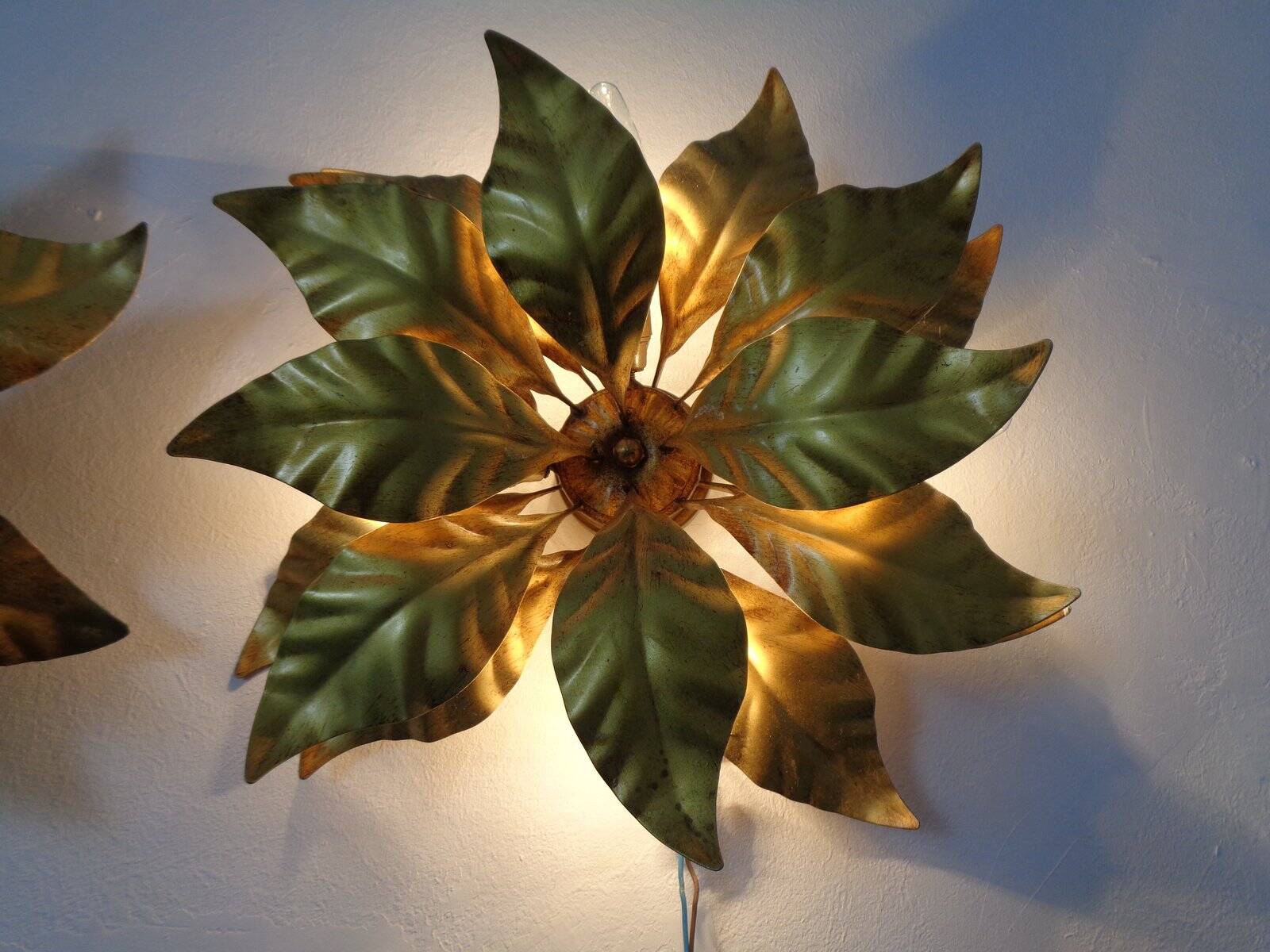 Golden Flower Shape Flushmounts by Hans Kögl, 1970s, Set of 2