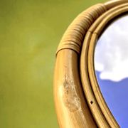 Vintage round bamboo rattan mirror 70s bohemian wall-mounted