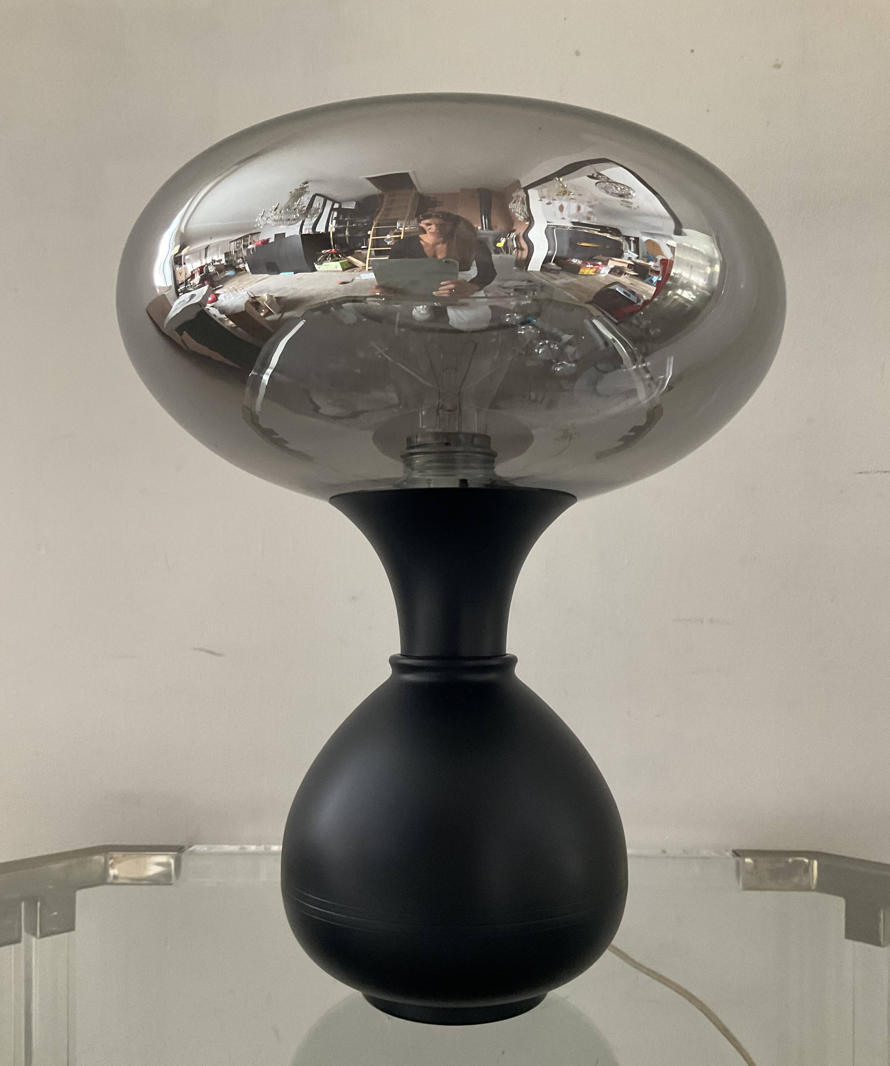 Vintage lamp in metal and smoked glass