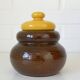 Vintage Handmade Ceramic Jar / Brown & Yellow Retro Kitchen Pottery