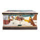 Antique chest hand-painted with a snowy village scene and a starry interior.