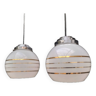 Pair of opaline pendant lights
