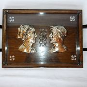 Basque service tray cross character under glass wood vintage handles painting
