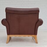 Fauteuil danois vintage, années 1970, cuir, bois de chêne