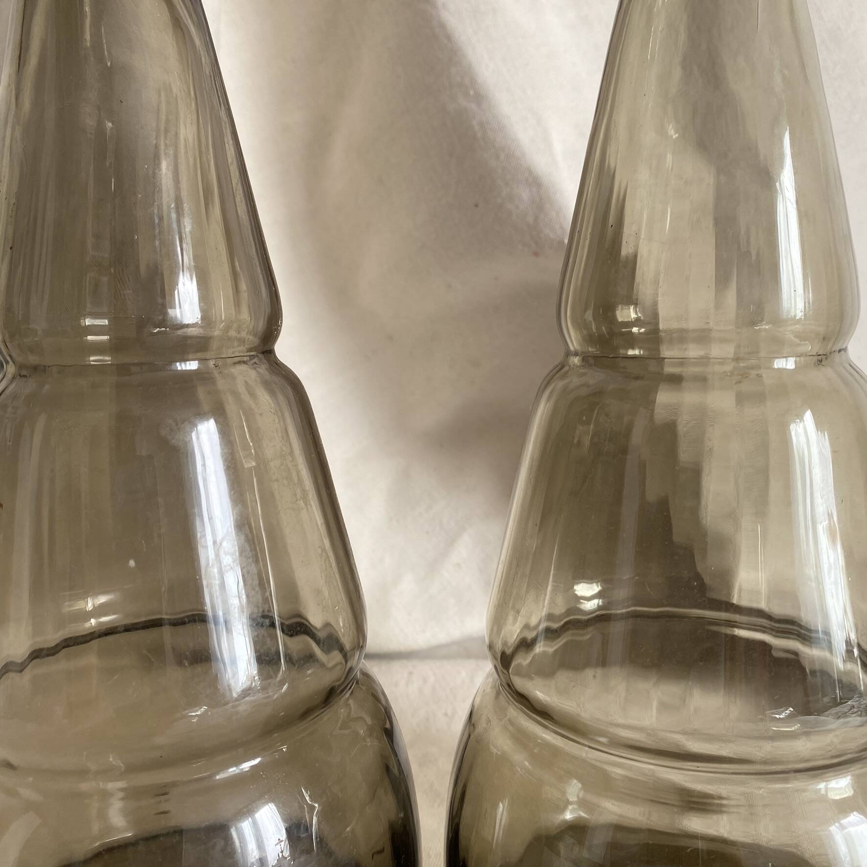 Pair of antique smoked glass vases carafes