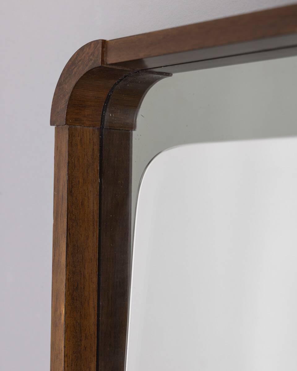VINTAGE 1960S WALL MIRROR IN WOOD AND SMOKED GLASS, ITALIAN DESIGN