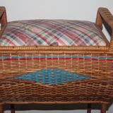 Furniture vintage 70 sewing basket in rattan and wicker