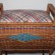 Meuble panier à couture vintage 70 en rotin et osier