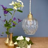 Vintage clear molded glass globe pendant light