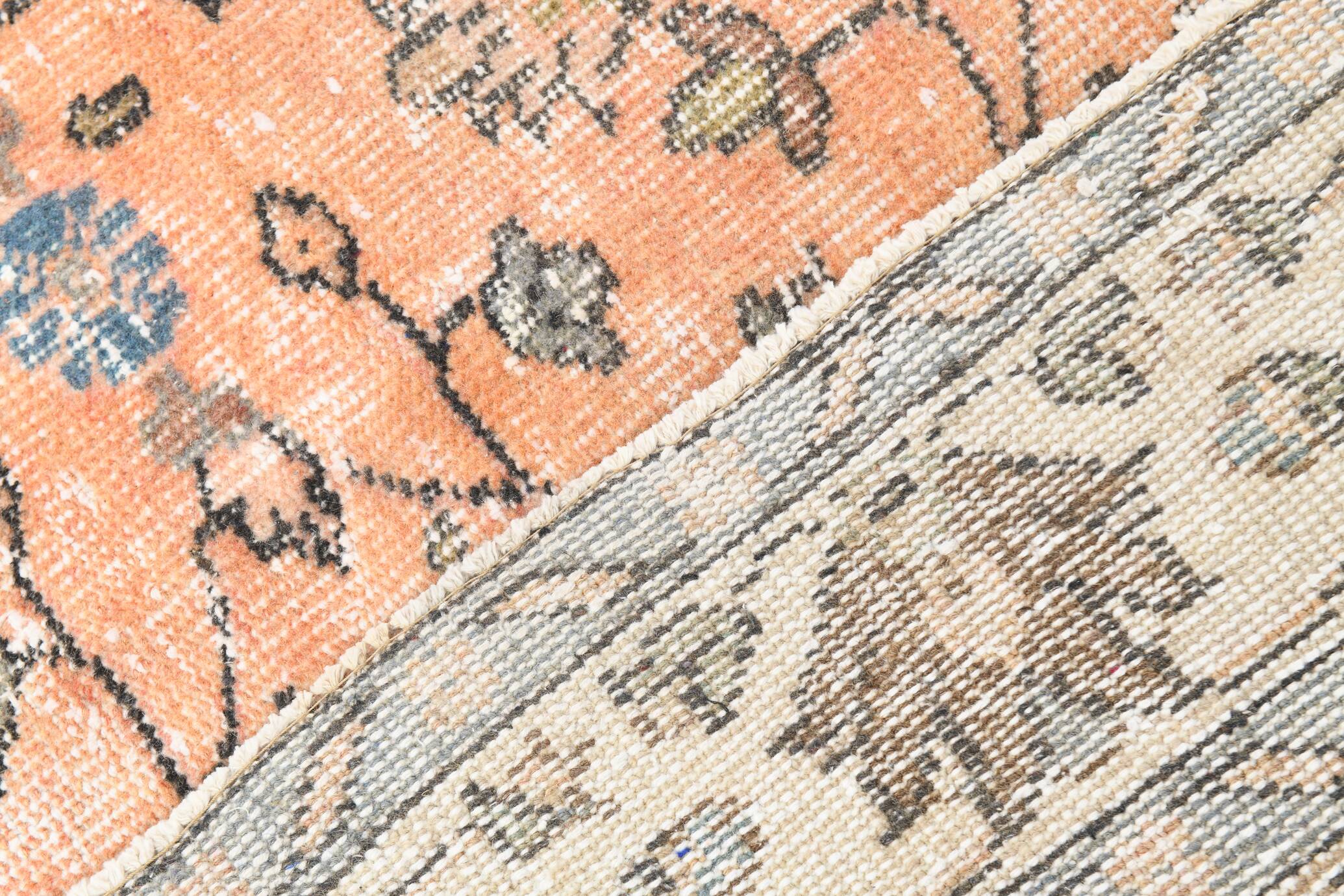 7x10 Soft Pastel Orange Handmade Floral Turkish Vintage Rug