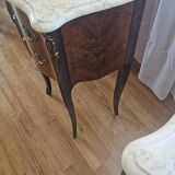 Pair of Louis XV style bedside tables with marquetry and marble top