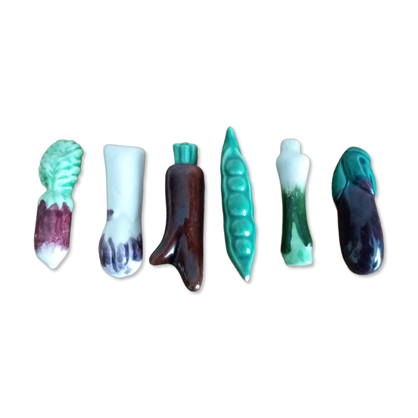 Set of six earthenware vegetable knife rests from Vallauris.