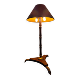 Lampe tripode art déco en bois et laiton signé France Paris