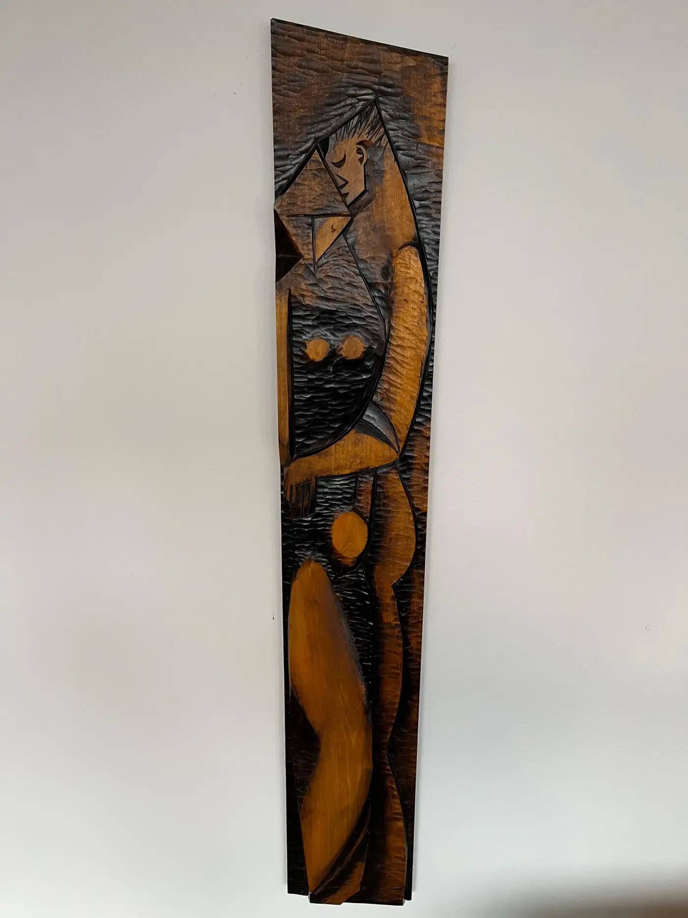 Big midcentury design wall wood decoration / lovers, 1960s, Czechoslovakia