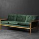 Vintage Mid-Century Modern Rosewood & Green Velour 3-Seater Sofa and Chair