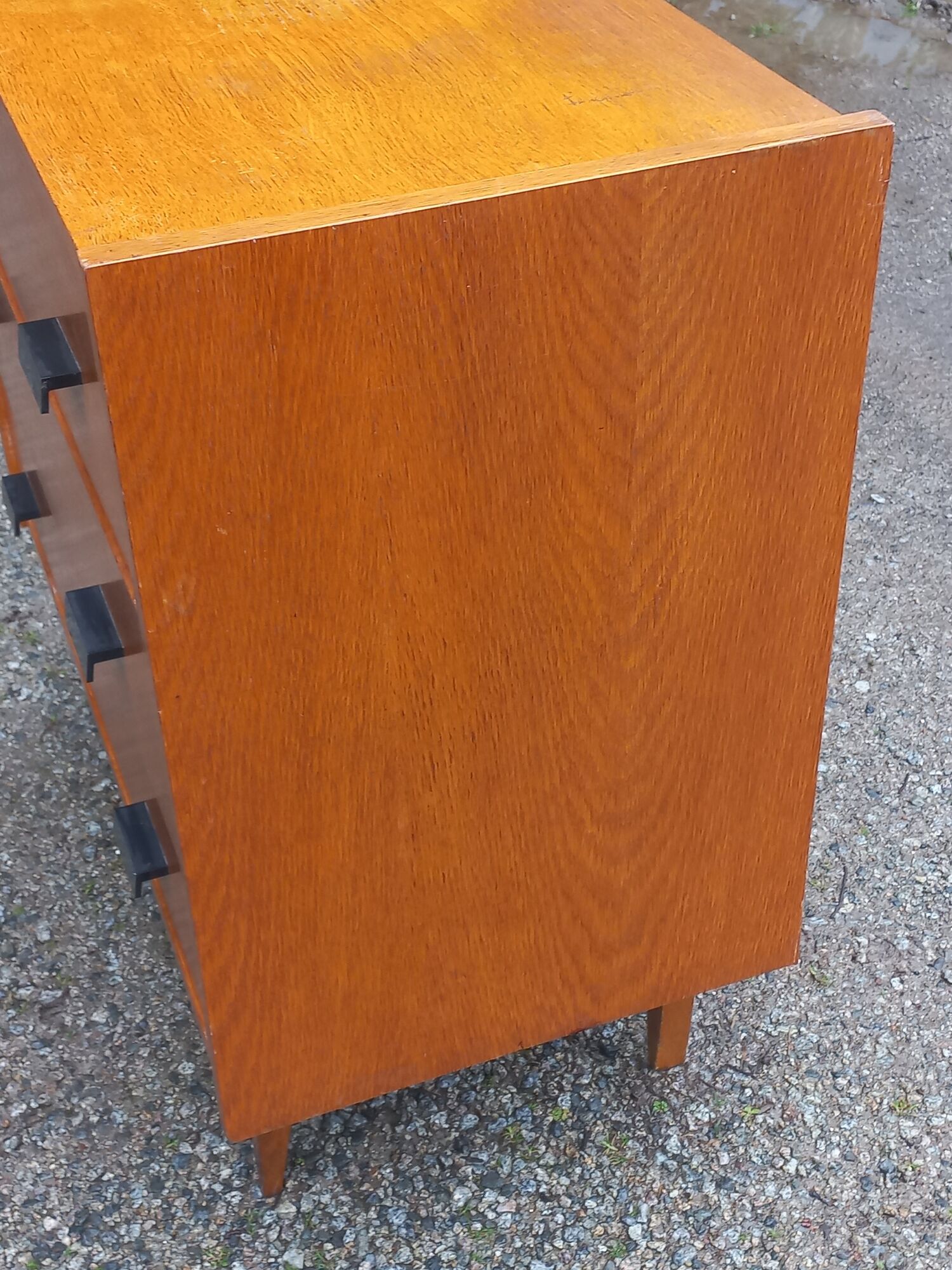 Vintage chest of drawers in gilded oak from the 50s 3 drawers feet bobbin