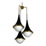 Suspension Mis-Century Stilnovo à trois lumières. Italie années 1950