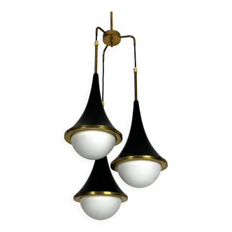 Mis-Century Stilnovo style pendant with three lights. Italy 1950s