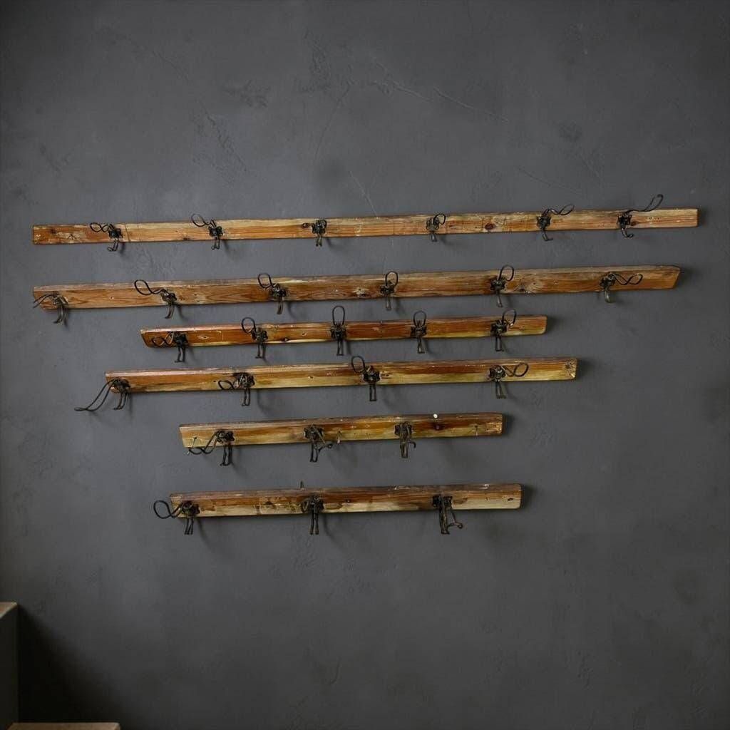 Vintage industrial wooden wall coat rack / wall coat rack