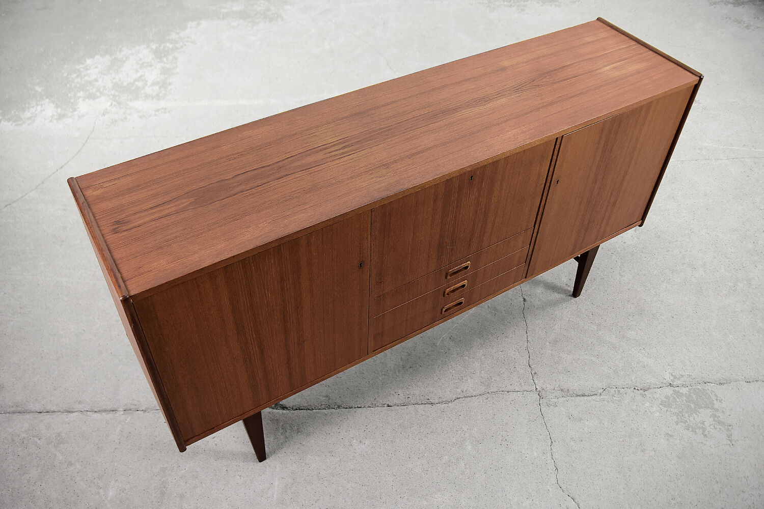 Scandinavian classic teak high sideboard with drawers, 1960s